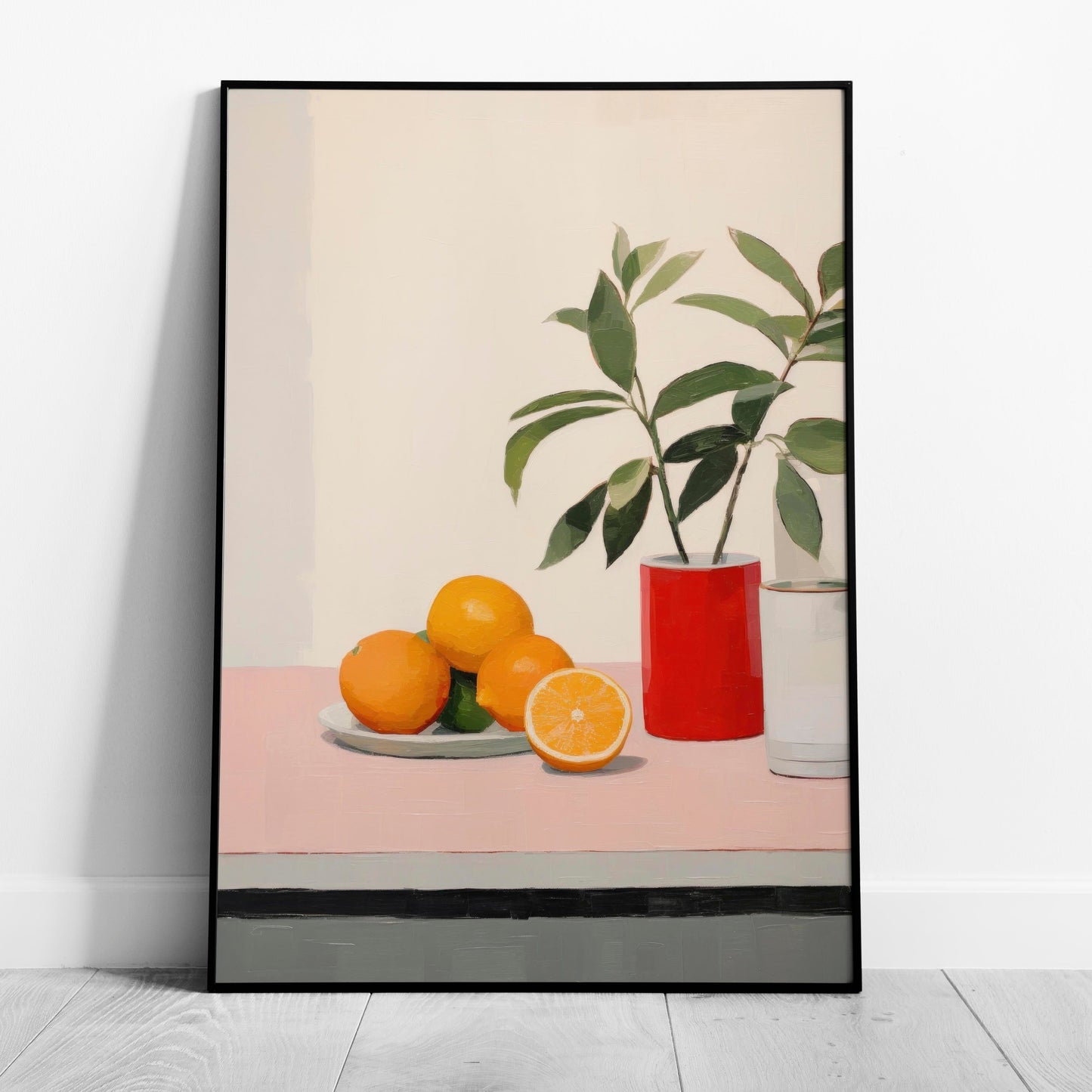 Citrus Oranges and Red Vase Still Life - Rolled Poster Wall Art Print-5
