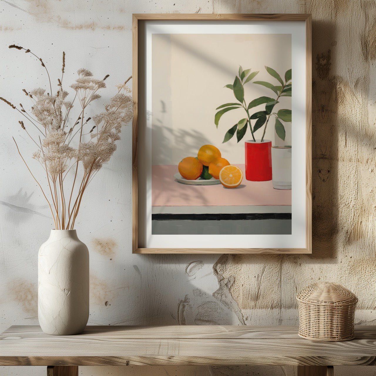 Citrus Oranges and Red Vase Still Life - Rolled Poster Wall Art Print-2