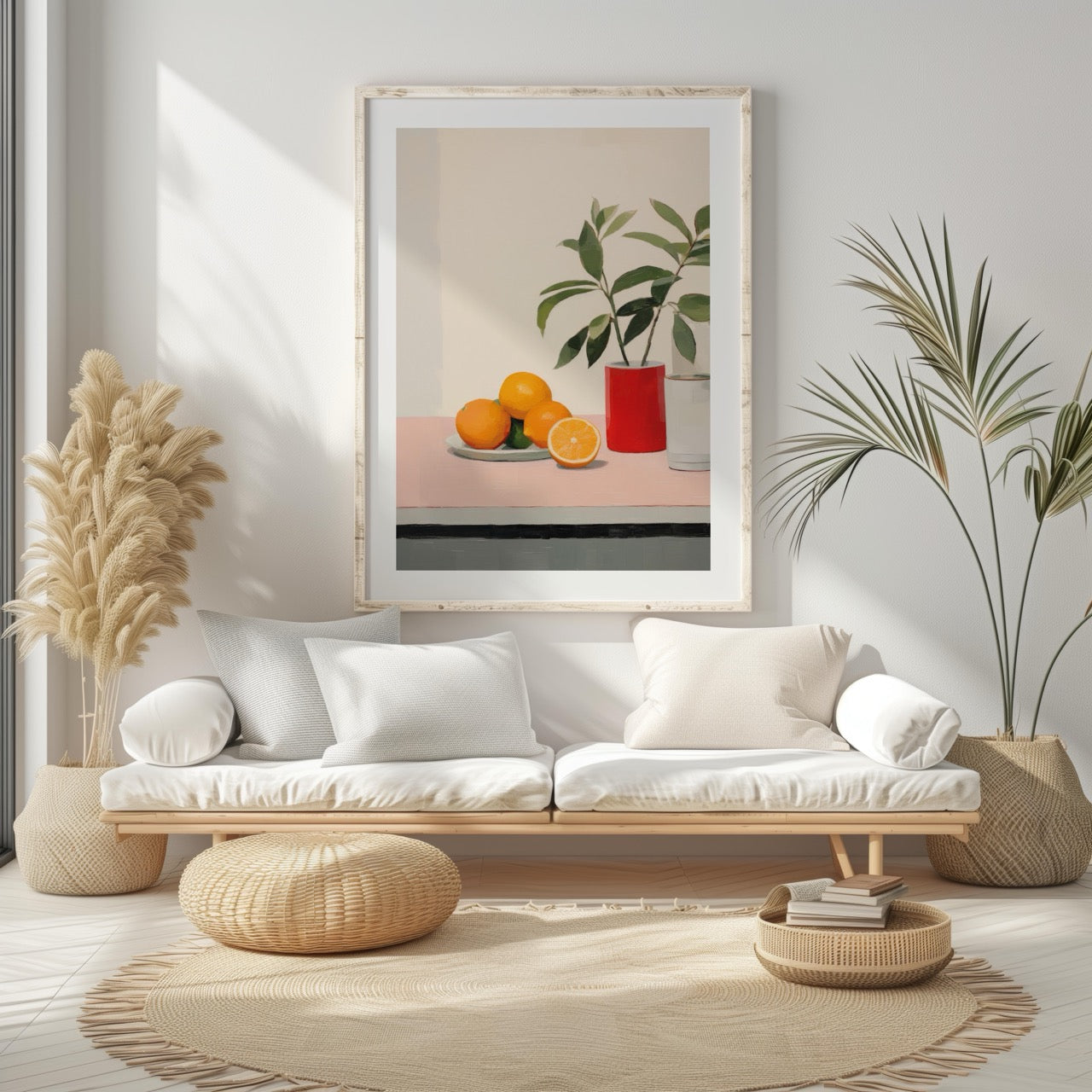 Citrus Oranges and Red Vase Still Life - Rolled Poster Wall Art Print-1