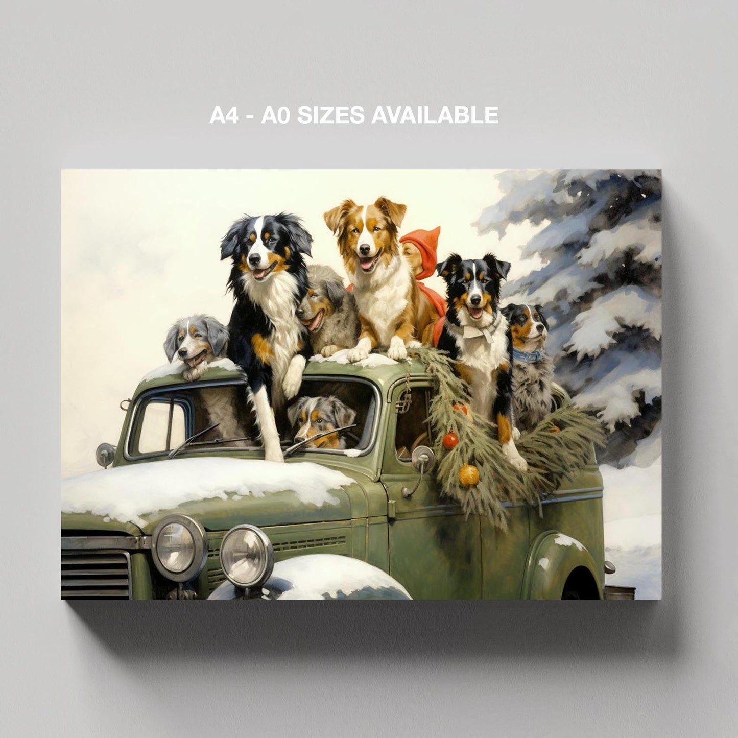 Festive Puppies on Holiday Ride - Framed Canvas Wall Art Print-4