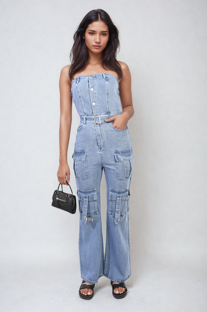 Multi Pockets Strapless Cargo Jumpsuit-5