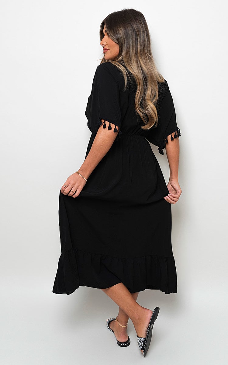 V-Neck Rope Tassel Detail Maxi Dress-9