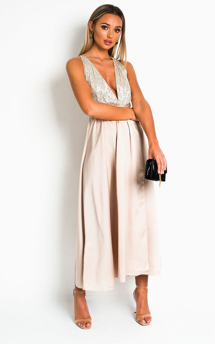 Backless Sequin Midi Dress-1