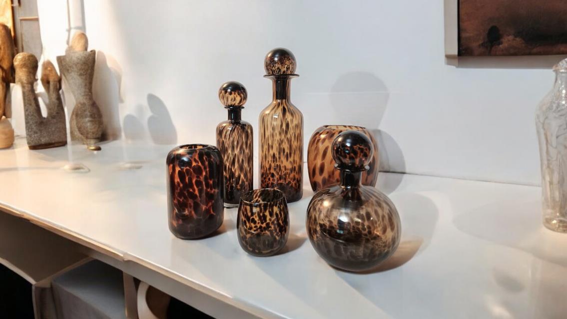 Leopard Print Glass Vase 26cm-5