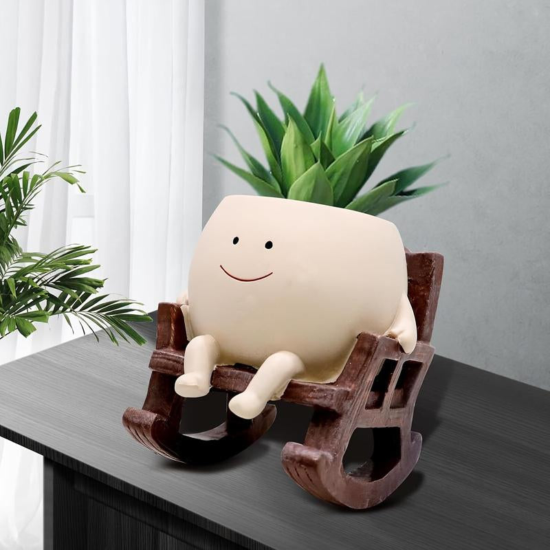 Cartoon Design Resin Vase (Without Plant), Cute Chair Design Vase with Drain Hole, Decorative Flower Pot for Home Office Desk, Home Decor, Ornaments, Modern