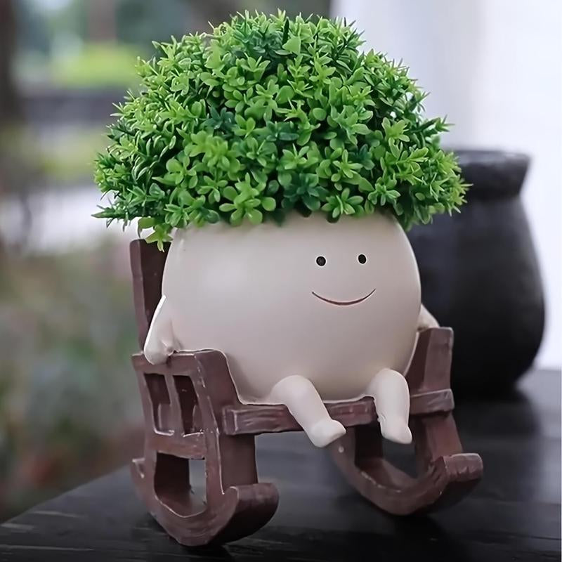 Cartoon Design Resin Vase (Without Plant), Cute Chair Design Vase with Drain Hole, Decorative Flower Pot for Home Office Desk, Home Decor, Ornaments, Modern