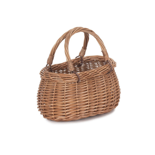 Light Steamed Wicker Swing Handled Coracle Shopping Basket-0