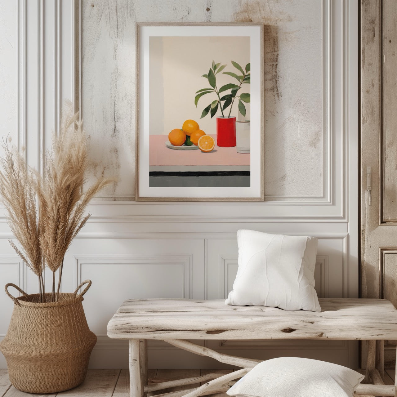 Citrus Oranges and Red Vase Still Life - Rolled Poster Wall Art Print-3