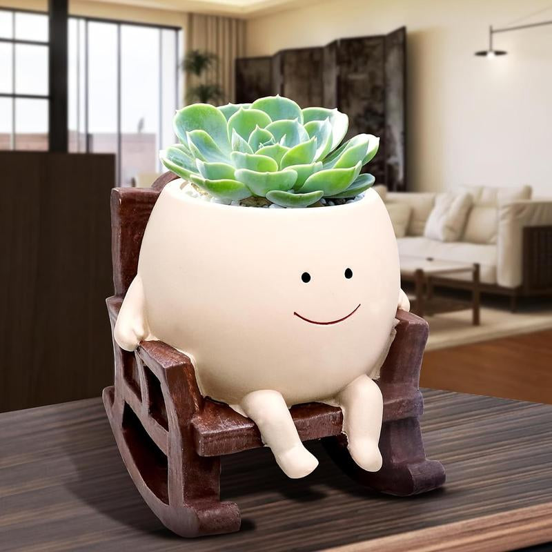Cartoon Design Resin Vase (Without Plant), Cute Chair Design Vase with Drain Hole, Decorative Flower Pot for Home Office Desk, Home Decor, Ornaments, Modern
