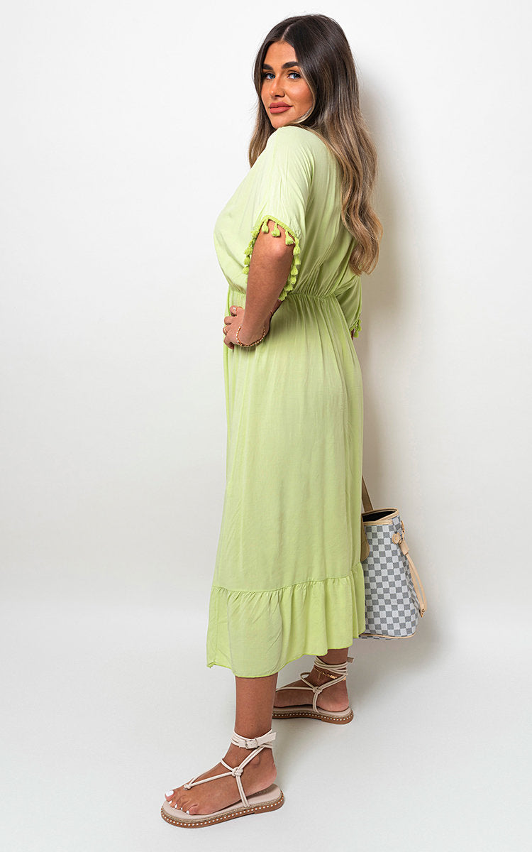 V-Neck Rope Tassel Detail Maxi Dress-6